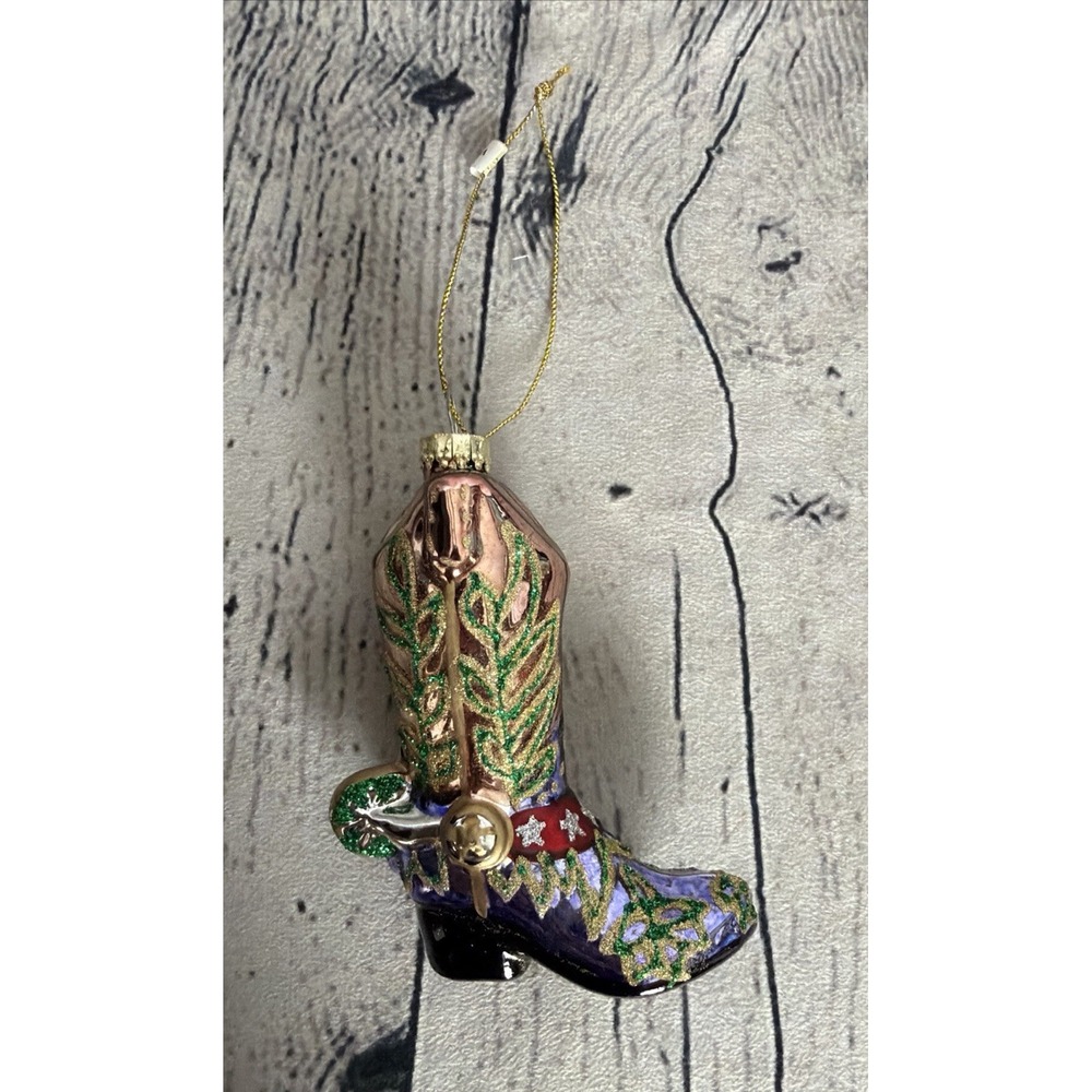 Christmas Cowboy Boot Ornament, Blown Glass & Glittered, Midwest  Importer